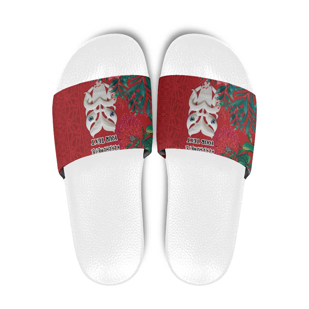 Maori Wheku Meri Kirihimete Personalised Slide Sandals All Red Indigenous Maori Motif - Polynesian Pride