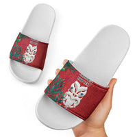 Maori Wheku Meri Kirihimete Personalised Slide Sandals All Red Indigenous Maori Motif - Polynesian Pride