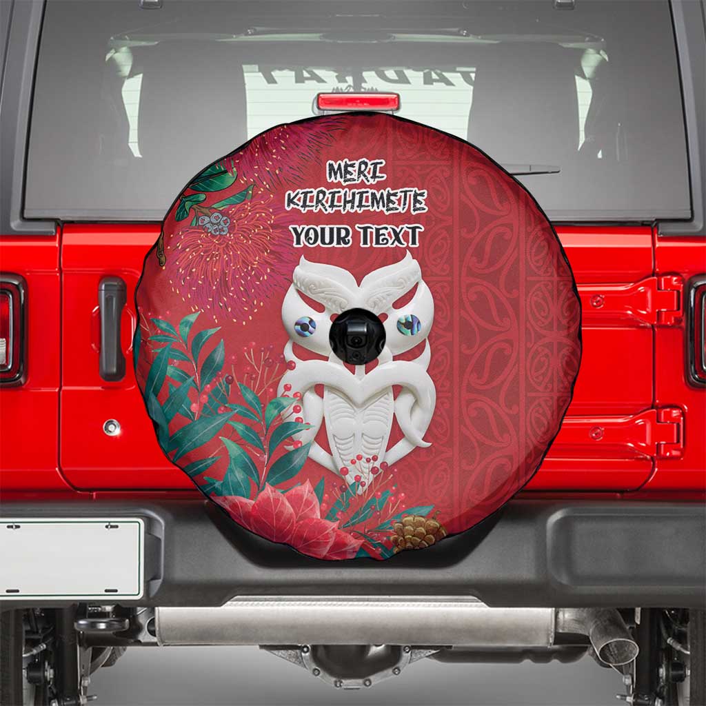 Maori Wheku Meri Kirihimete Personalised Spare Tire Cover All Red Indigenous Maori Motif - Polynesian Pride