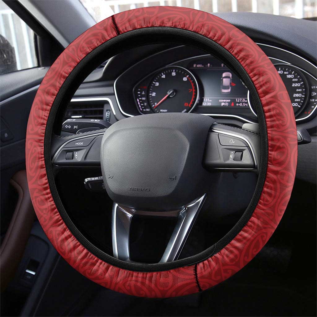 Maori Wheku Meri Kirihimete Steering Wheel Cover All Red Indigenous Maori Motif - Polynesian Pride