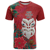 Maori Wheku Meri Kirihimete Personalised T Shirt All Red Indigenous Maori Motif - Polynesian Pride