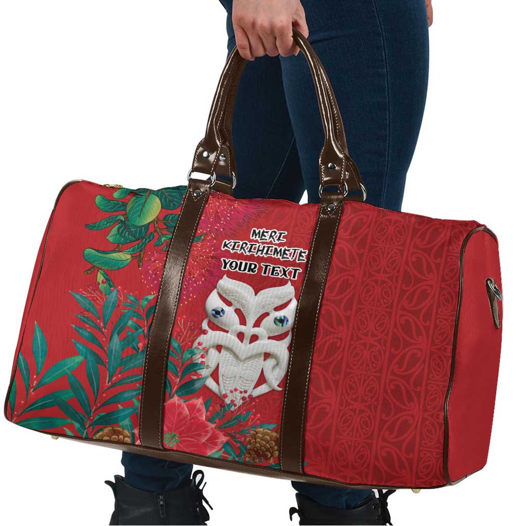 Maori Wheku Meri Kirihimete Personalised Travel Bag All Red Indigenous Maori Motif - Polynesian Pride