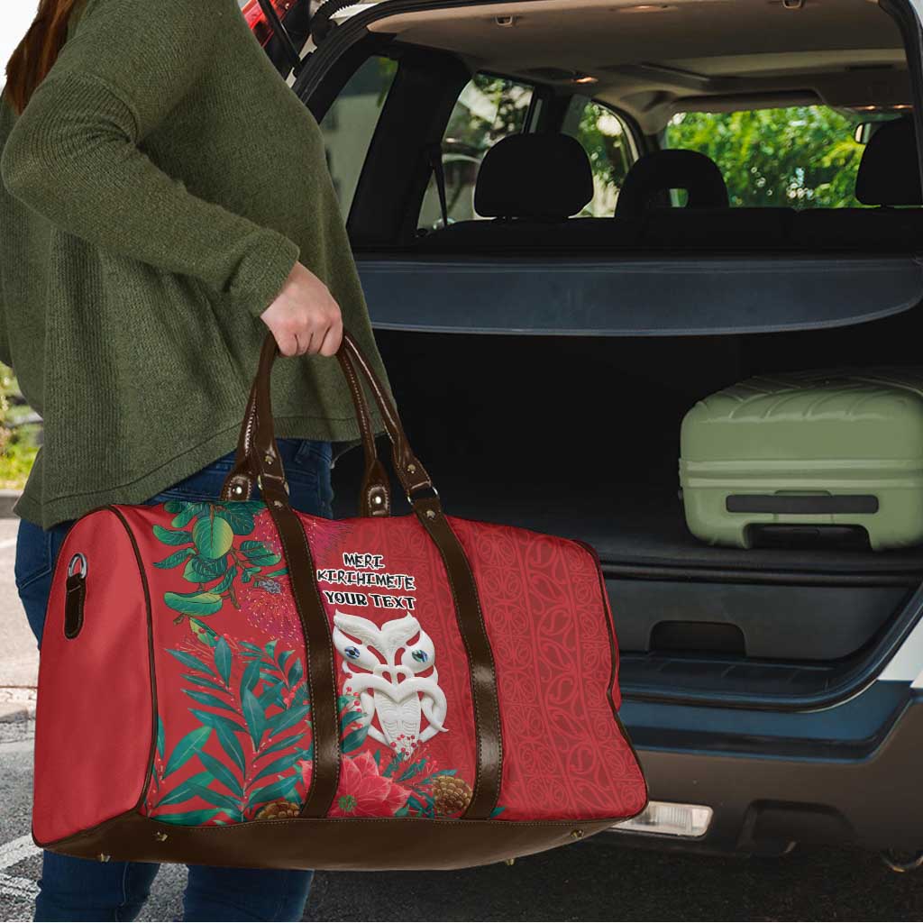 Maori Wheku Meri Kirihimete Personalised Travel Bag All Red Indigenous Maori Motif - Polynesian Pride