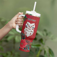 Maori Wheku Meri Kirihimete Personalised Tumbler With Handle All Red Indigenous Maori Motif - Polynesian Pride