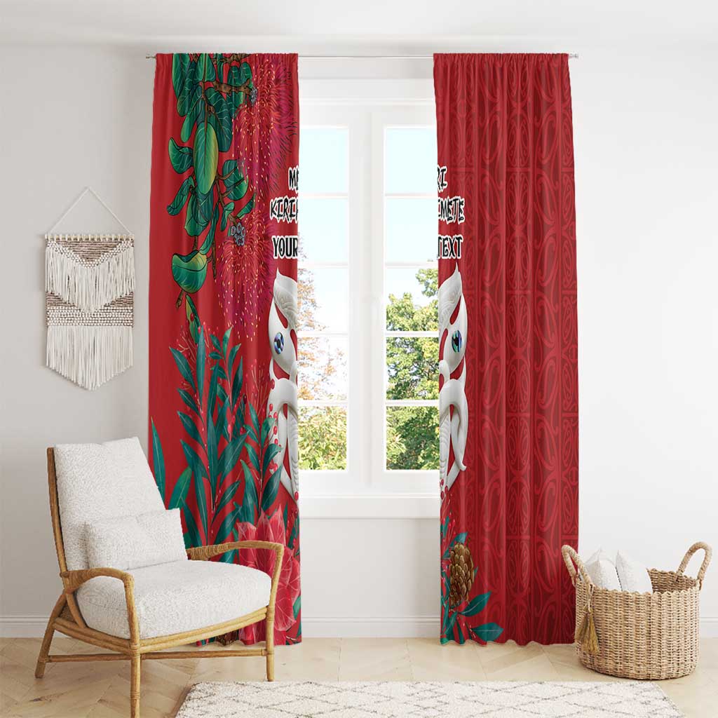 Maori Wheku Meri Kirihimete Personalised Window Curtain All Red Indigenous Maori Motif - Polynesian Pride
