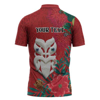 Maori Wheku Meri Kirihimete Personalised Zipper Polo Shirt All Red Indigenous Maori Motif - Polynesian Pride