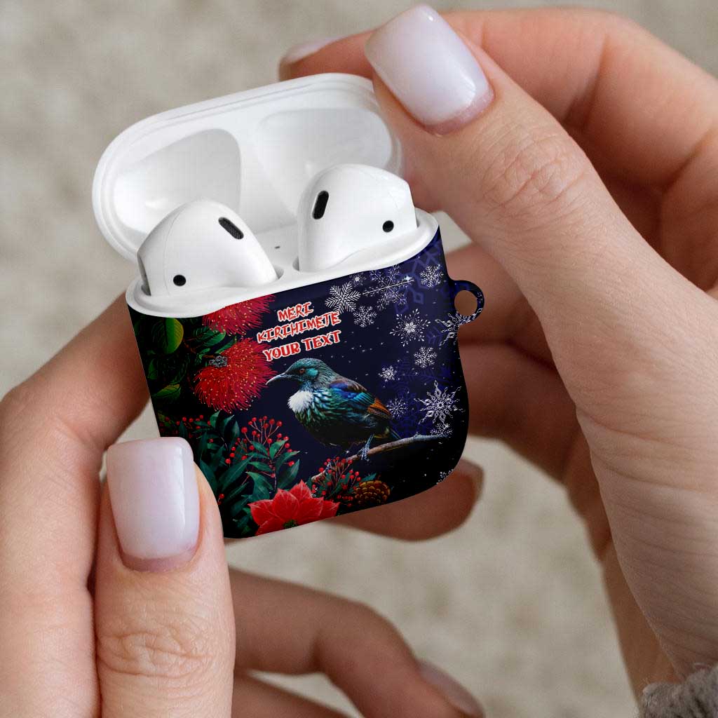 Tui Meri Kirihimete Personalised AirPods Case Pohutukawa Flowers Blue Motif LT9 - Polynesian Pride