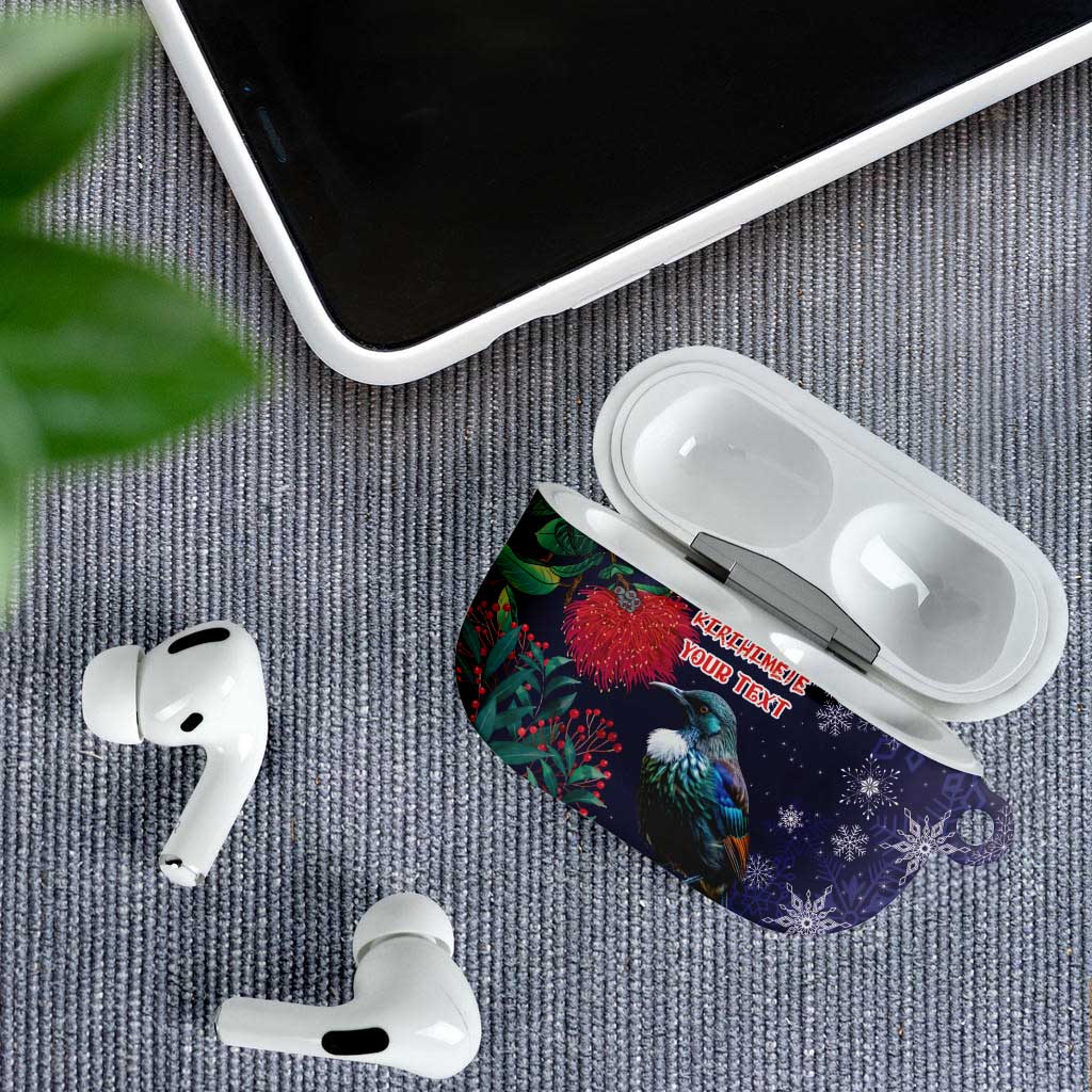 Tui Meri Kirihimete Personalised AirPods Case Pohutukawa Flowers Blue Motif LT9 - Polynesian Pride