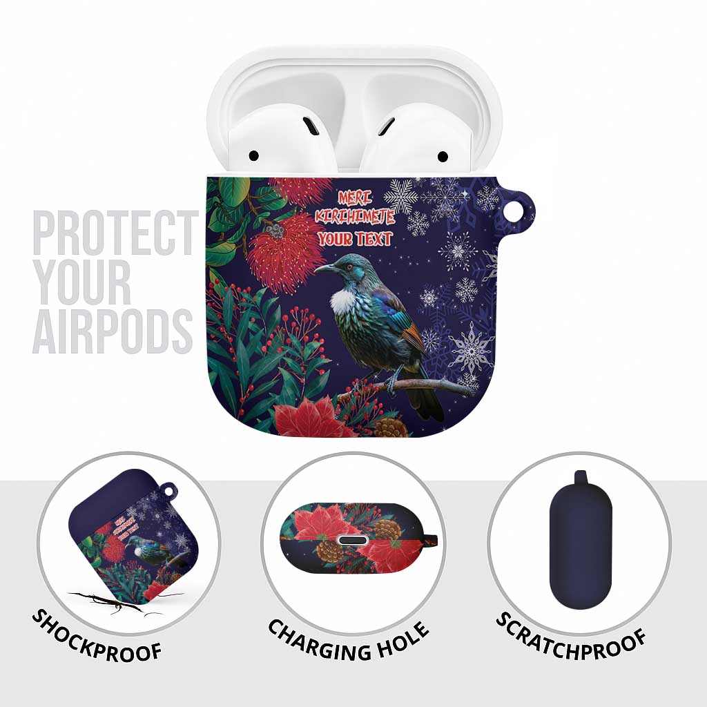 Tui Meri Kirihimete Personalised AirPods Case Pohutukawa Flowers Blue Motif LT9 - Polynesian Pride