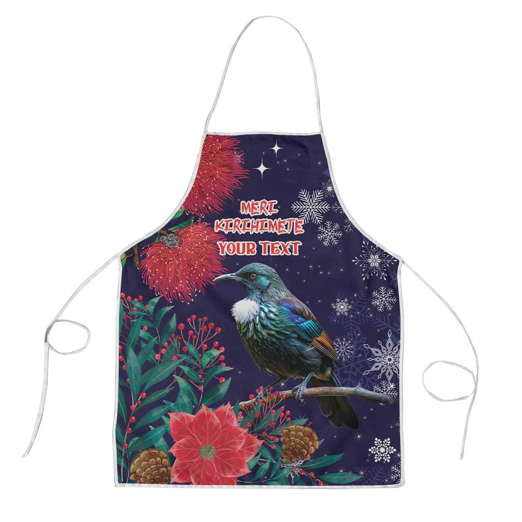 Tui Meri Kirihimete Personalised Apron Pohutukawa Flowers Blue Motif LT9 Blue - Polynesian Pride