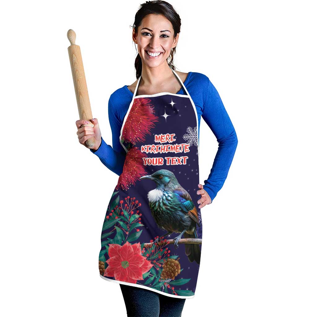 Tui Meri Kirihimete Personalised Apron Pohutukawa Flowers Blue Motif LT9 - Polynesian Pride