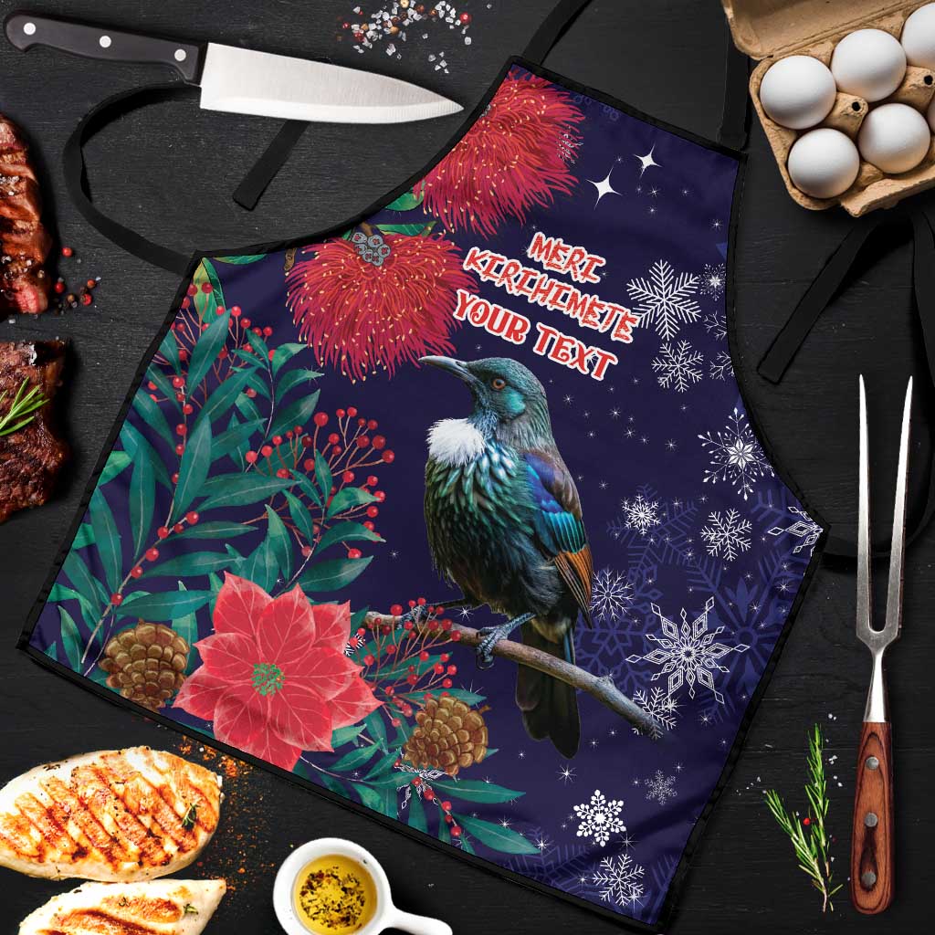 Tui Meri Kirihimete Personalised Apron Pohutukawa Flowers Blue Motif LT9 Blue - Polynesian Pride
