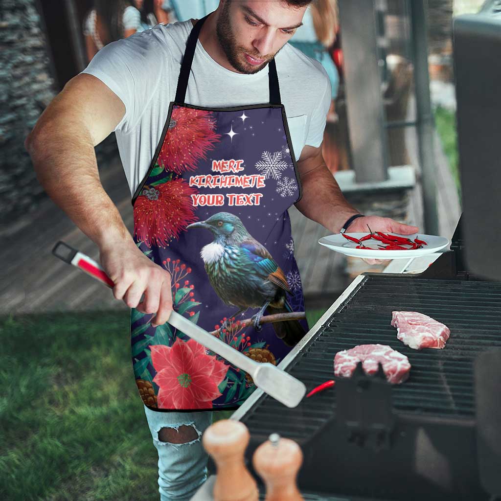 Tui Meri Kirihimete Personalised Apron Pohutukawa Flowers Blue Motif LT9 - Polynesian Pride