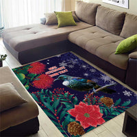 Tui Meri Kirihimete Personalised Area Rug Pohutukawa Flowers Blue Motif - Polynesian Pride