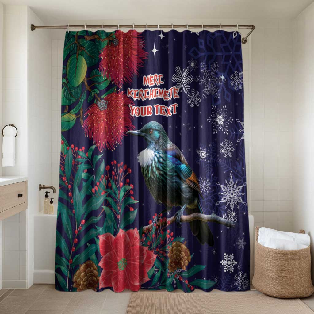 Tui Meri Kirihimete Personalised Bathroom Set Pohutukawa Flowers Blue Motif - Polynesian Pride