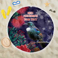 Tui Meri Kirihimete Personalised Beach Blanket Pohutukawa Flowers Blue Motif LT9 One Size 150cm Blue - Polynesian Pride