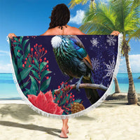 Tui Meri Kirihimete Personalised Beach Blanket Pohutukawa Flowers Blue Motif LT9 - Polynesian Pride