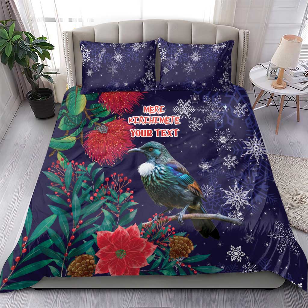 Tui Meri Kirihimete Personalised Bedding Set Pohutukawa Flowers Blue Motif - Polynesian Pride