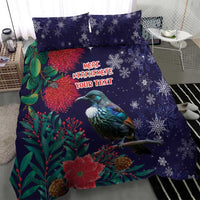 Tui Meri Kirihimete Personalised Bedding Set Pohutukawa Flowers Blue Motif - Polynesian Pride