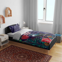 Tui Meri Kirihimete Personalised Bedding Set Pohutukawa Flowers Blue Motif - Polynesian Pride