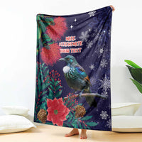 Tui Meri Kirihimete Personalised Blanket Pohutukawa Flowers Blue Motif - Polynesian Pride