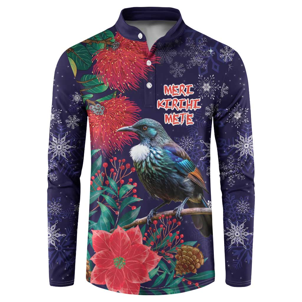 Tui Meri Kirihimete Personalised Button Sweatshirt Pohutukawa Flowers Blue Motif LT9 Blue - Polynesian Pride