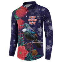 Tui Meri Kirihimete Personalised Button Sweatshirt Pohutukawa Flowers Blue Motif LT9 - Polynesian Pride