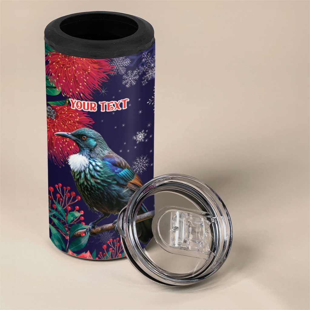 Tui Meri Kirihimete Personalised 4 in 1 Can Cooler Tumbler Pohutukawa Flowers Blue Motif - Polynesian Pride
