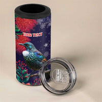 Tui Meri Kirihimete Personalised 4 in 1 Can Cooler Tumbler Pohutukawa Flowers Blue Motif - Polynesian Pride