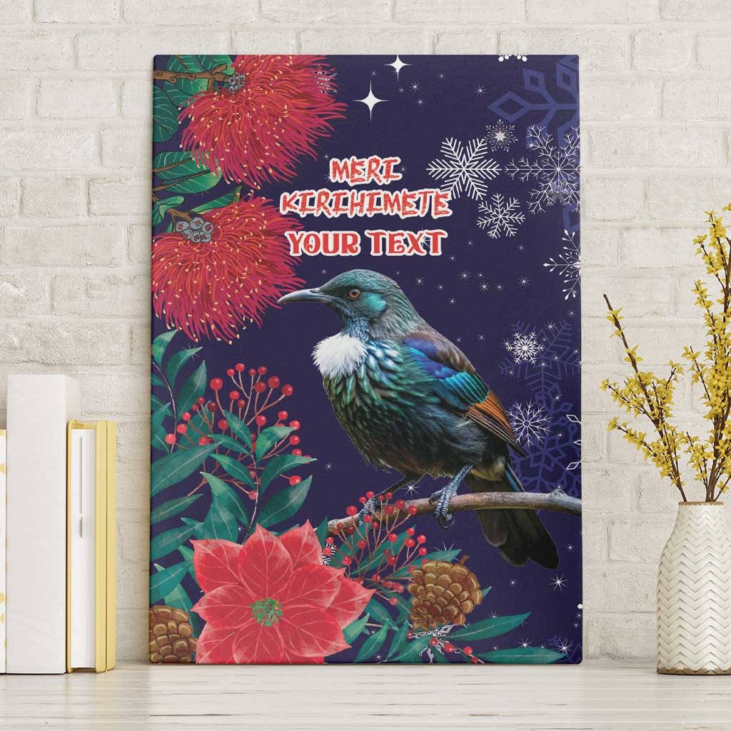 Tui Meri Kirihimete Personalised Canvas Wall Art Pohutukawa Flowers Blue Motif LT9 Without Frame Blue - Polynesian Pride