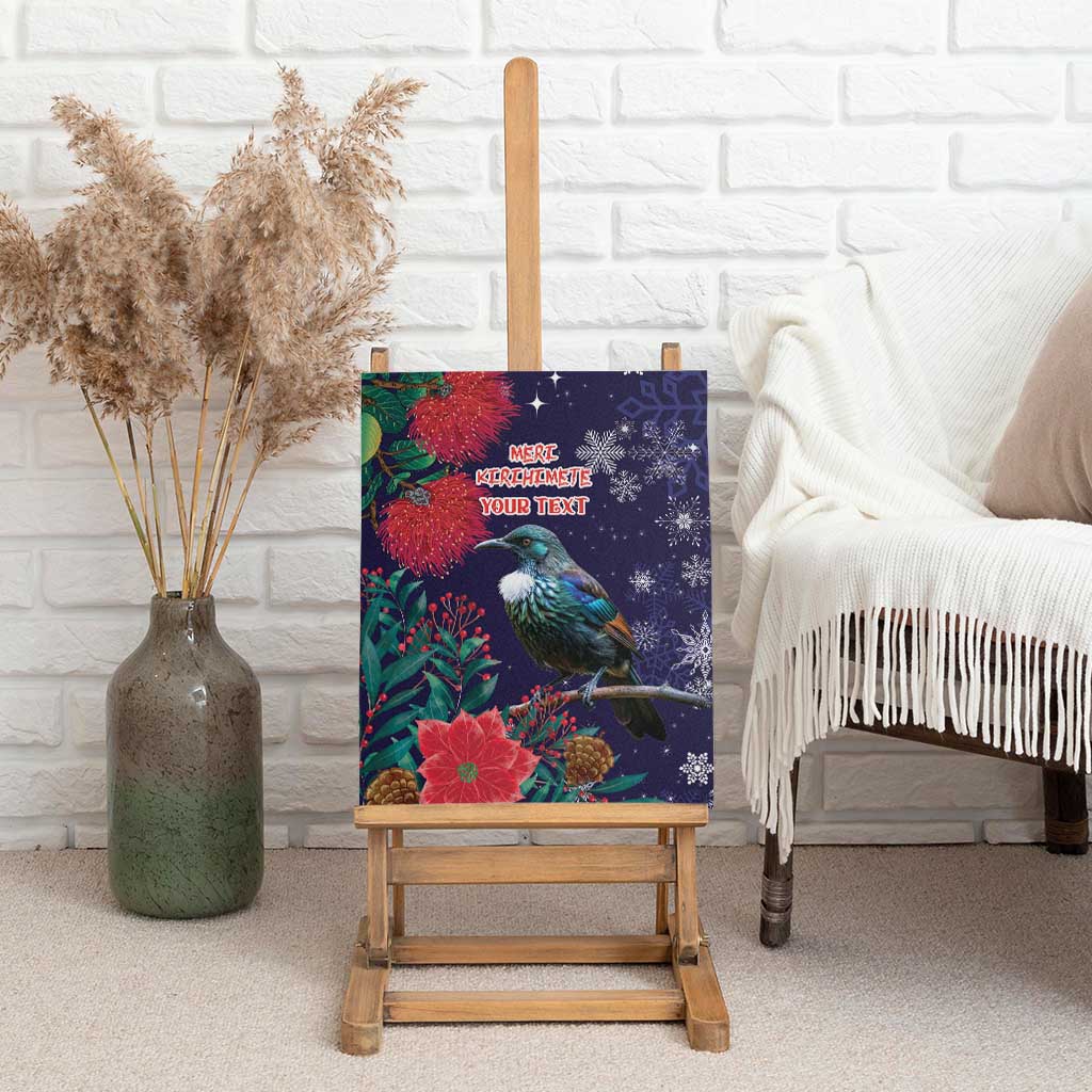 Tui Meri Kirihimete Personalised Canvas Wall Art Pohutukawa Flowers Blue Motif LT9 - Polynesian Pride