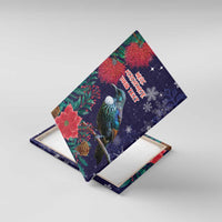 Tui Meri Kirihimete Personalised Canvas Wall Art Pohutukawa Flowers Blue Motif LT9 With Frame Blue - Polynesian Pride