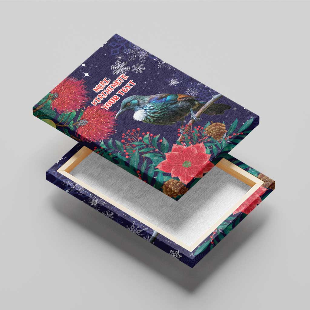 Tui Meri Kirihimete Personalised Canvas Wall Art Pohutukawa Flowers Blue Motif LT9 - Polynesian Pride