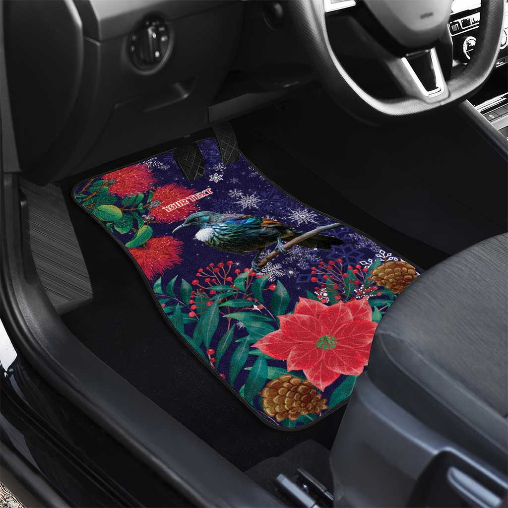 Tui Meri Kirihimete Personalised Car Mats Pohutukawa Flowers Blue Motif - Polynesian Pride