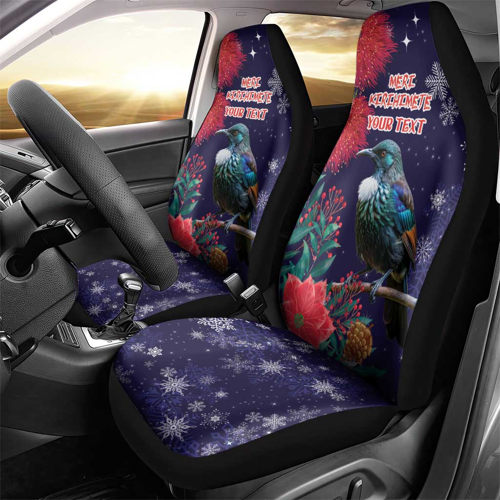 Tui Meri Kirihimete Personalised Car Seat Cover Pohutukawa Flowers Blue Motif - Polynesian Pride