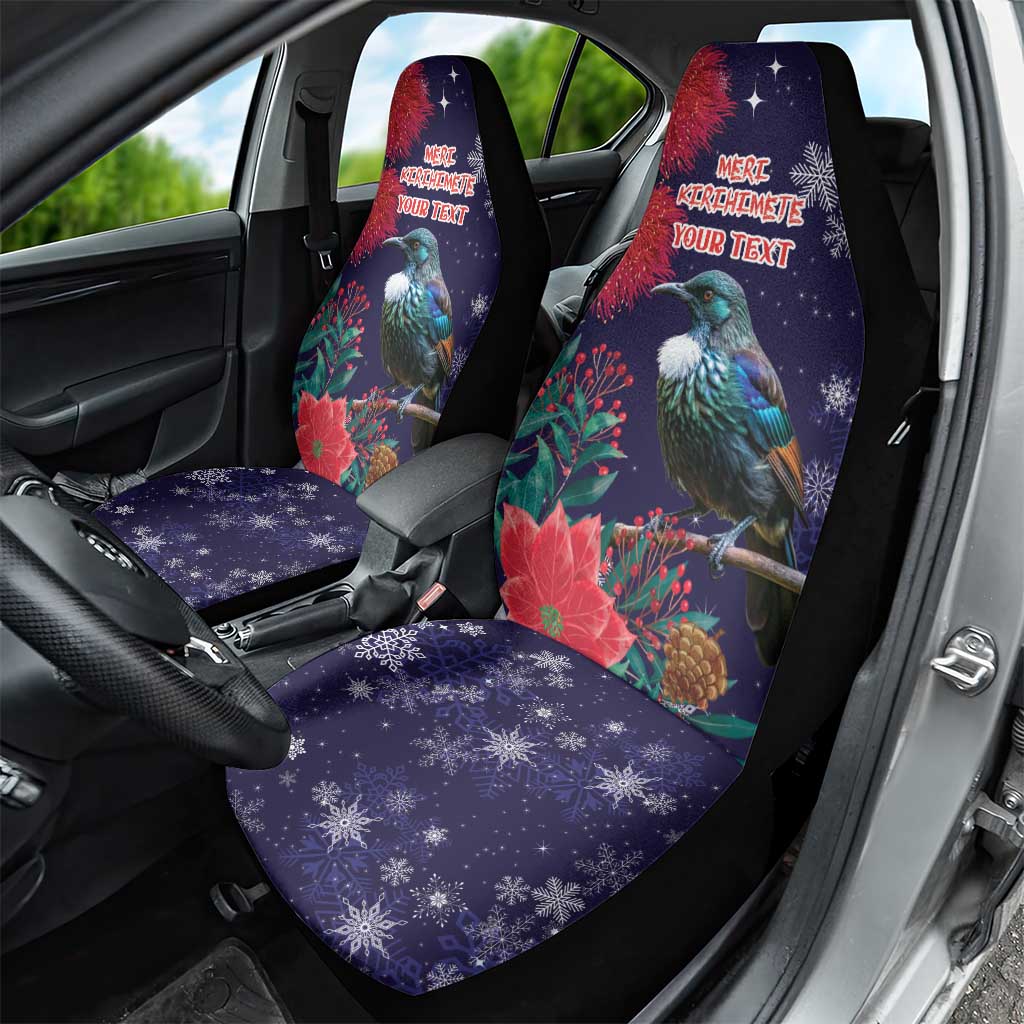 Tui Meri Kirihimete Personalised Car Seat Cover Pohutukawa Flowers Blue Motif - Polynesian Pride