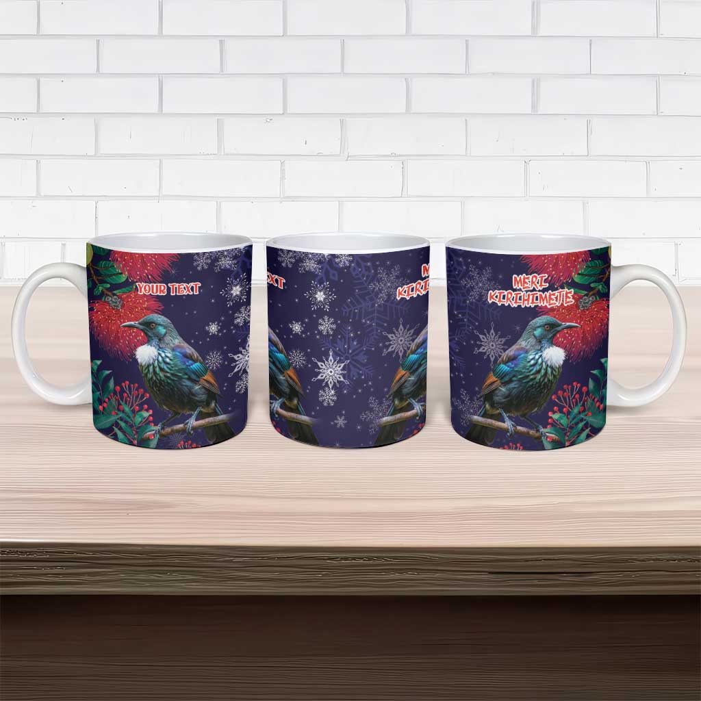 Tui Meri Kirihimete Personalised Ceramic Mug Pohutukawa Flowers Blue Motif - Polynesian Pride