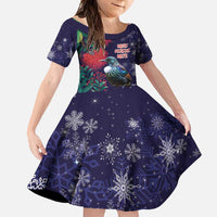 Tui Meri Kirihimete Personalised Family Matching Long Sleeve Bodycon Dress and Hawaiian Shirt Pohutukawa Flowers Blue Motif - Polynesian Pride