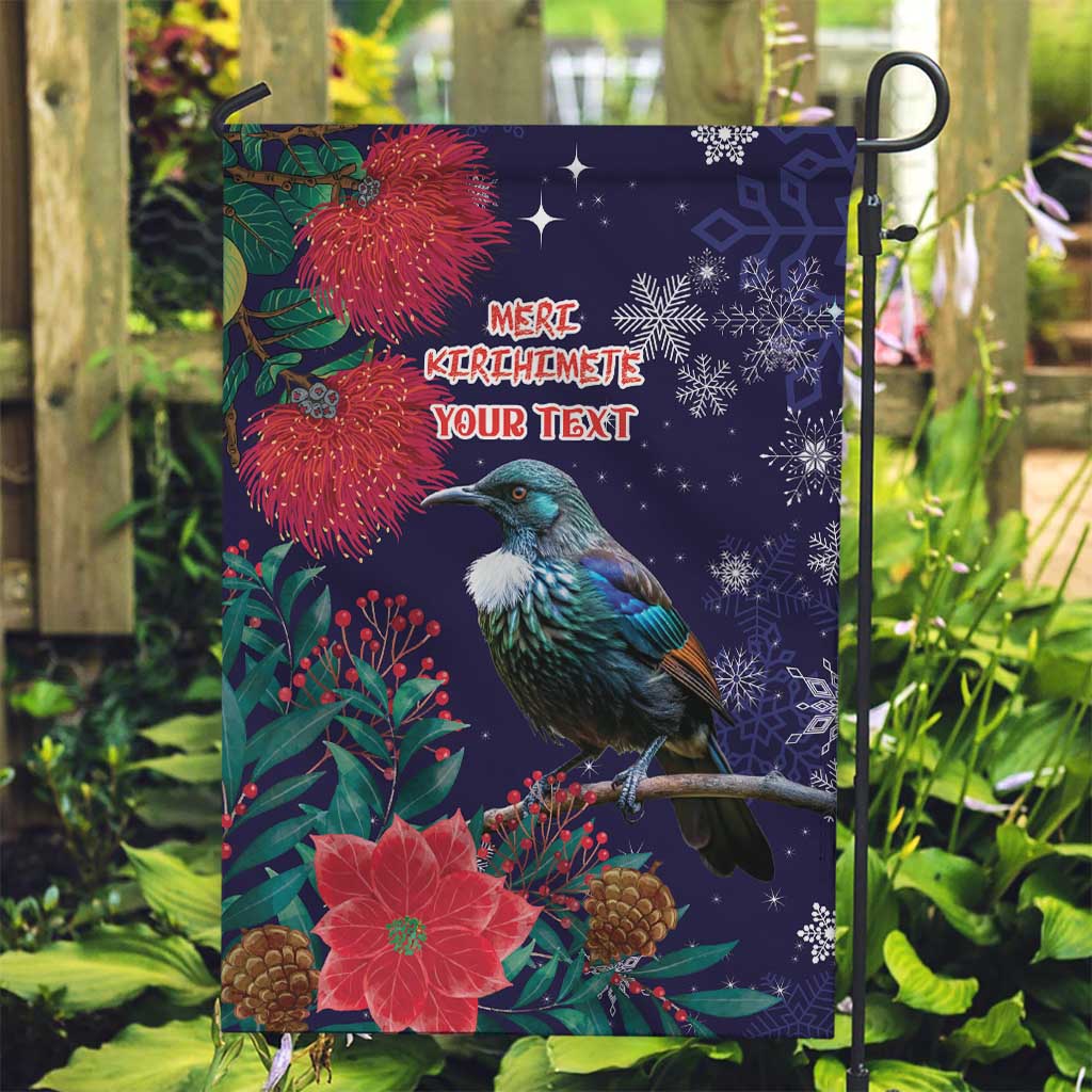Tui Meri Kirihimete Personalised Garden Flag Pohutukawa Flowers Blue Motif - Polynesian Pride
