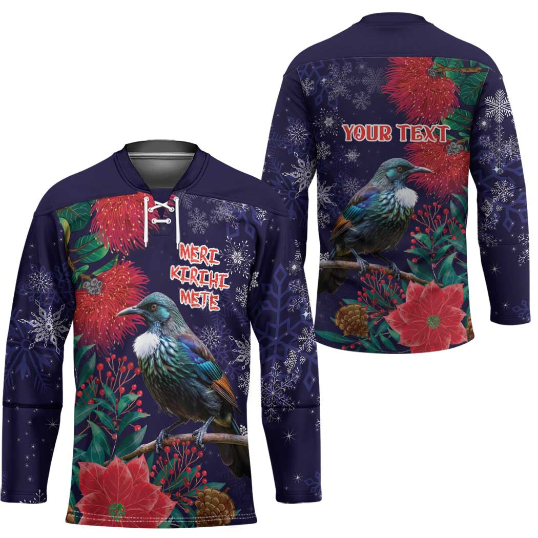 Tui Meri Kirihimete Personalised Hockey Jersey Pohutukawa Flowers Blue Motif - Polynesian Pride