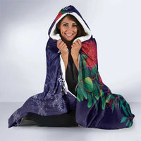 Tui Meri Kirihimete Personalised Hooded Blanket Pohutukawa Flowers Blue Motif - Polynesian Pride