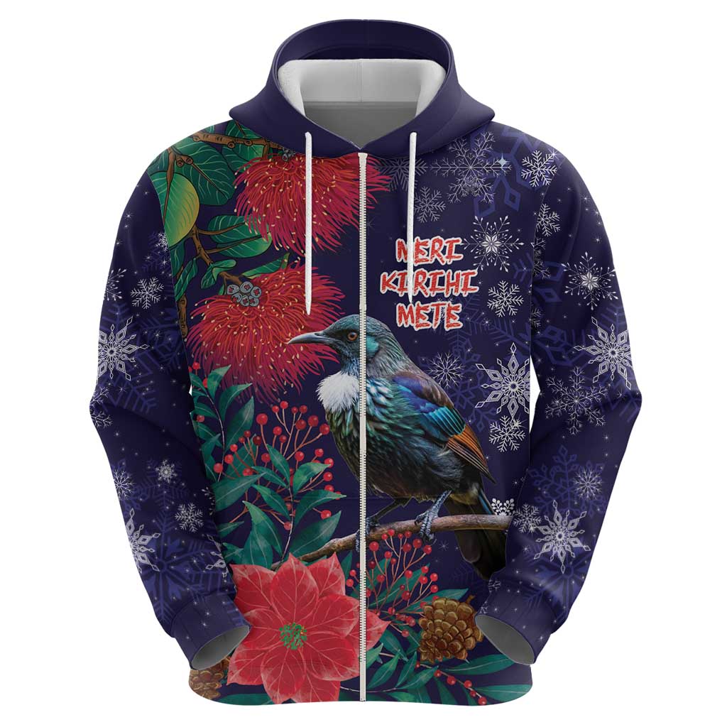 Tui Meri Kirihimete Personalised Hoodie Pohutukawa Flowers Blue Motif - Polynesian Pride