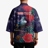 Tui Meri Kirihimete Personalised Kimono Pohutukawa Flowers Blue Motif - Polynesian Pride