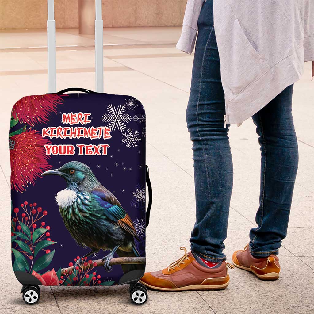 Tui Meri Kirihimete Personalised Luggage Cover Pohutukawa Flowers Blue Motif - Polynesian Pride