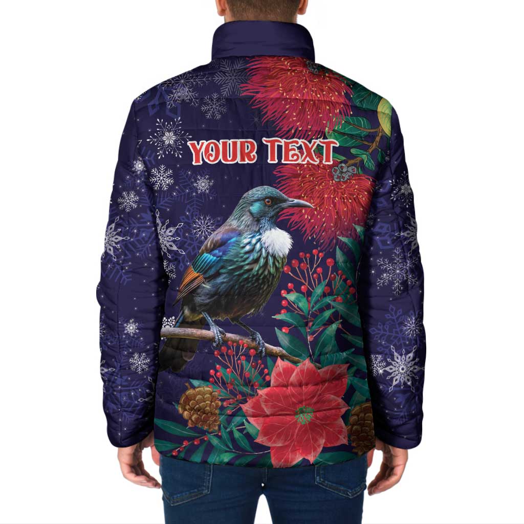Tui Meri Kirihimete Personalised Padded Jacket Pohutukawa Flowers Blue Motif LT9 - Polynesian Pride