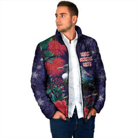 Tui Meri Kirihimete Personalised Padded Jacket Pohutukawa Flowers Blue Motif LT9 - Polynesian Pride