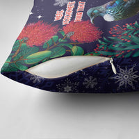 Tui Meri Kirihimete Personalised Pillow Cover Pohutukawa Flowers Blue Motif - Polynesian Pride