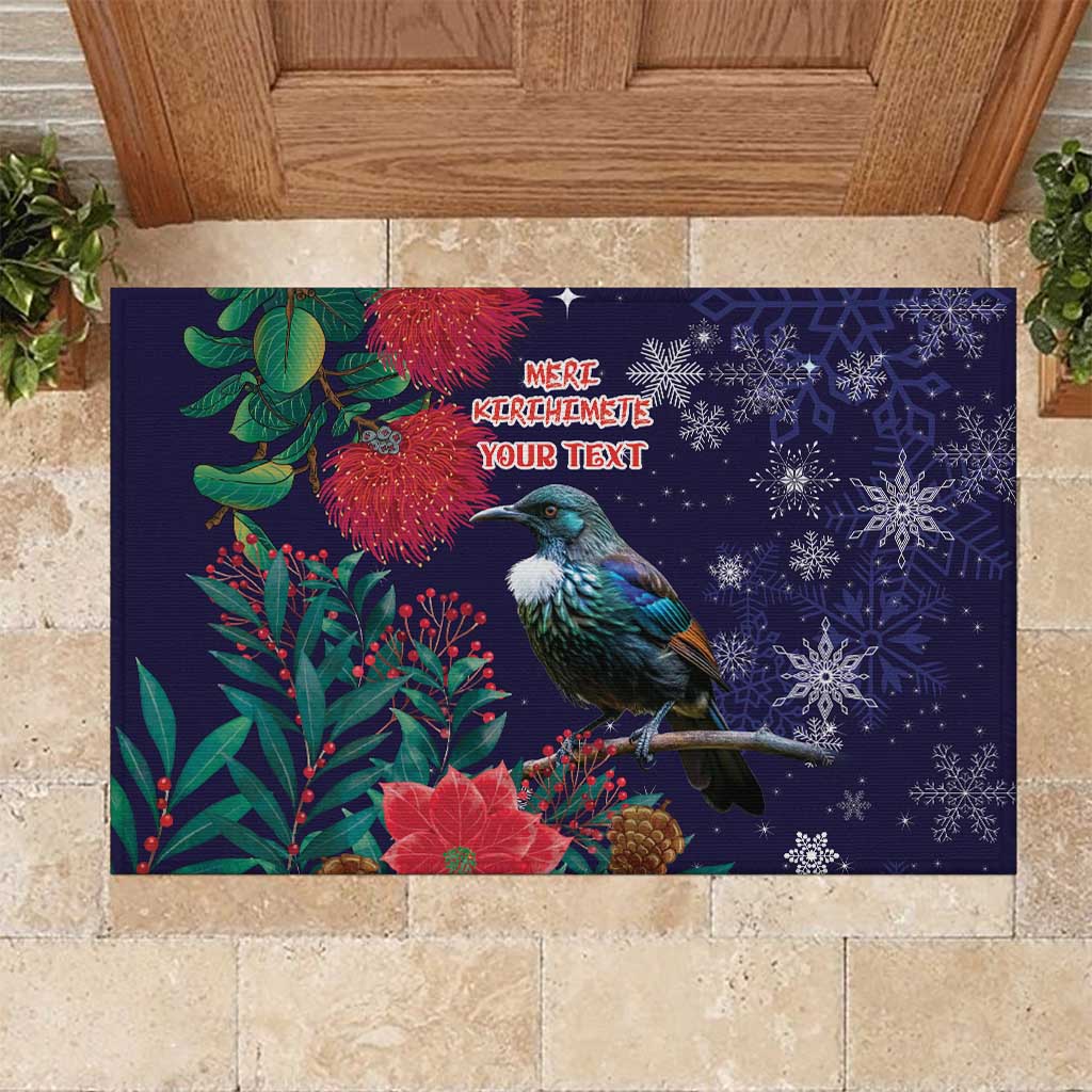 Tui Meri Kirihimete Personalised Rubber Doormat Pohutukawa Flowers Blue Motif LT9 Blue - Polynesian Pride