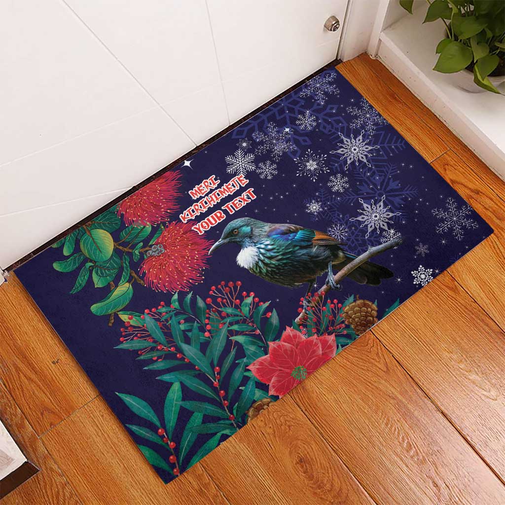 Tui Meri Kirihimete Personalised Rubber Doormat Pohutukawa Flowers Blue Motif LT9 - Polynesian Pride