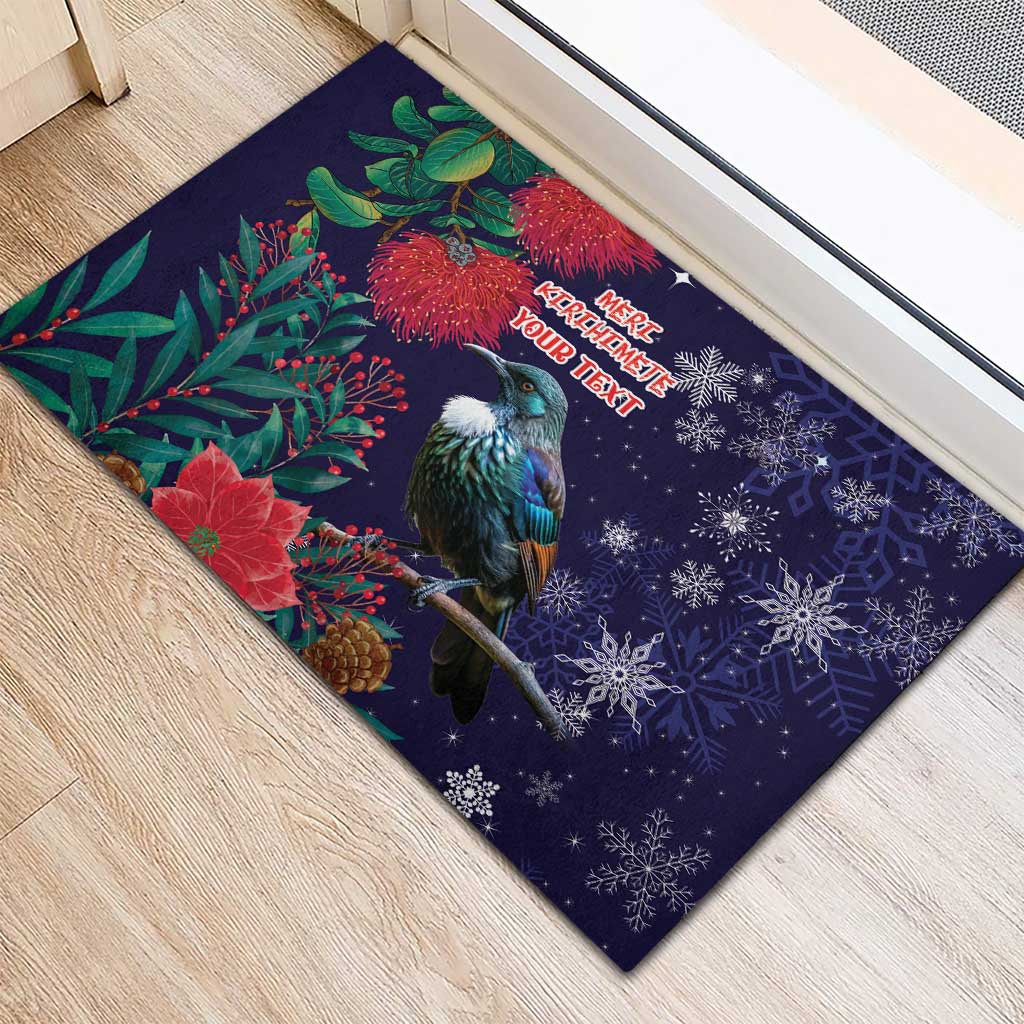 Tui Meri Kirihimete Personalised Rubber Doormat Pohutukawa Flowers Blue Motif LT9 - Polynesian Pride